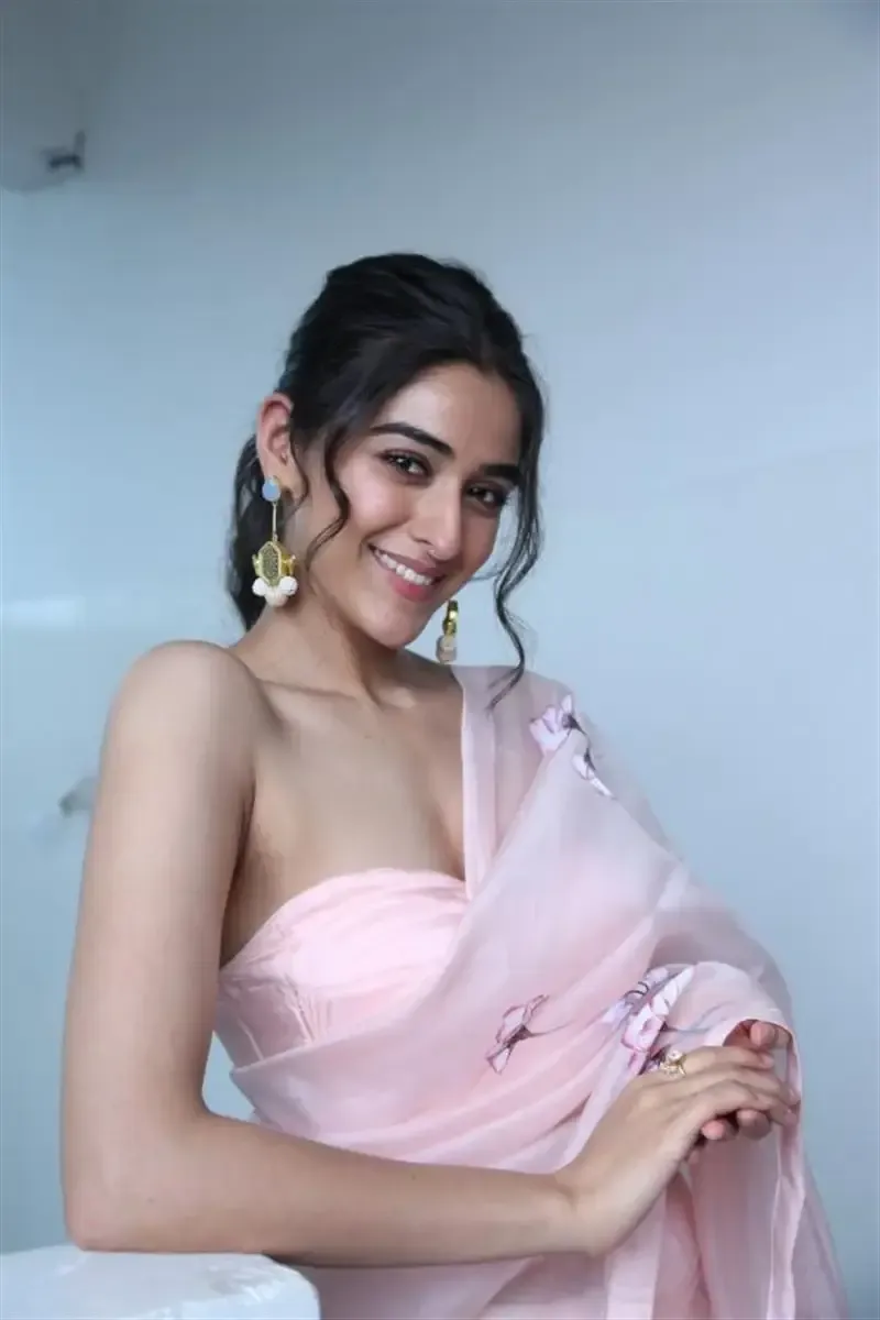 Sakshi Vaidya in Pink Saree at Gandeevadhari Arjuna Movie Interview